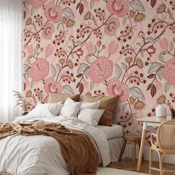 Wall Blush Vivian Luxury Wallpaper Pink Abstract Floral Oil Painted Look Matte - Picture 1 of 9